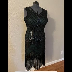 Green & Black Sequins Dress